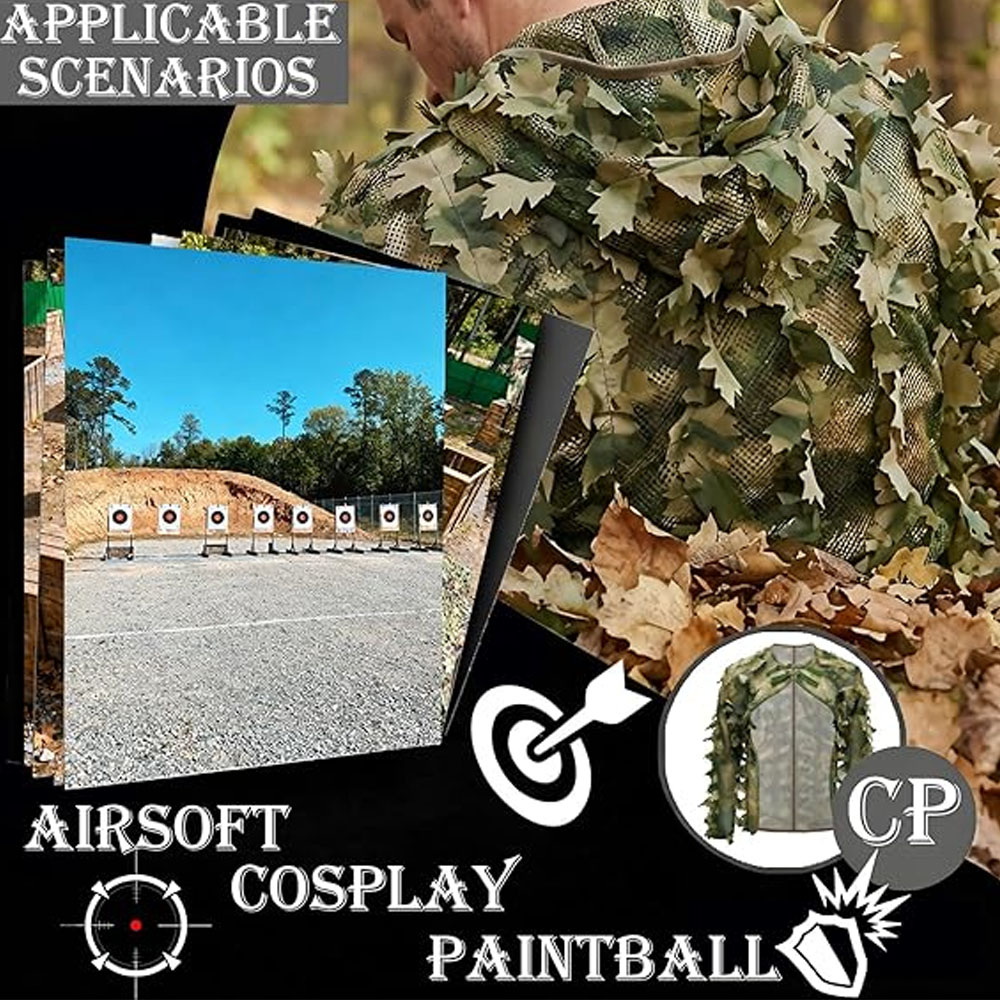 Ghillie Suit Woodland - 케이프 스타일 길리슈트 위장 잎사귀 무늬