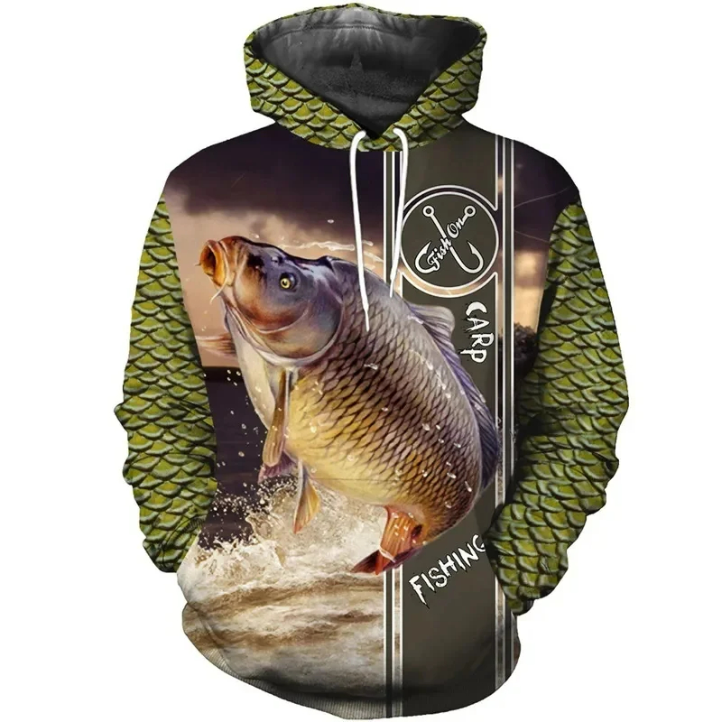 새로운 3D 프린팅 잉어 무늬 남성용 후드티, 야외 낚 - Outdoor Hunting Hoodie 리뷰 및 가격