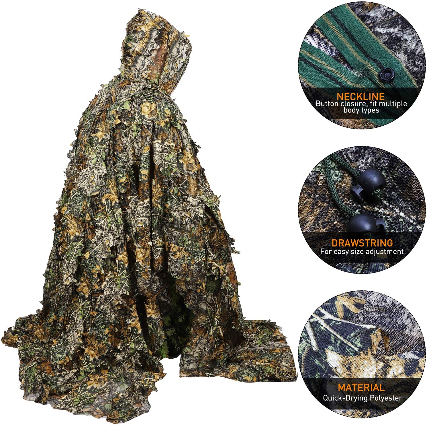 위장 길리 판초 3D 나뭇잎 사냥 케이프 위장 망토,  - Ghillie Suit Woodland 리뷰 및 가격