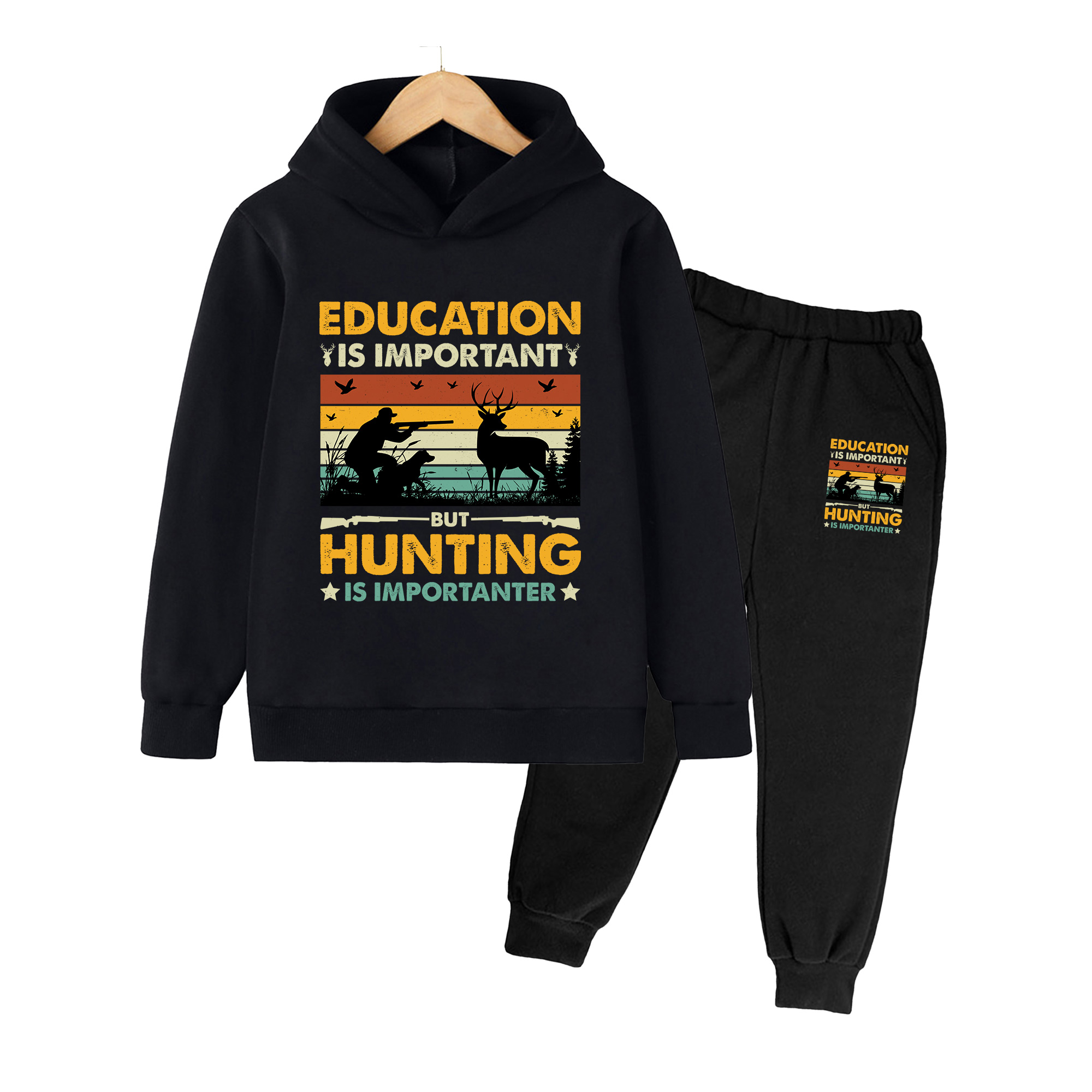 키즈 후디 & 스웨트팬츠 세트, 빈티지 헌팅 프린트 캐 - Outdoor Hunting Hoodie 리뷰 및 가격