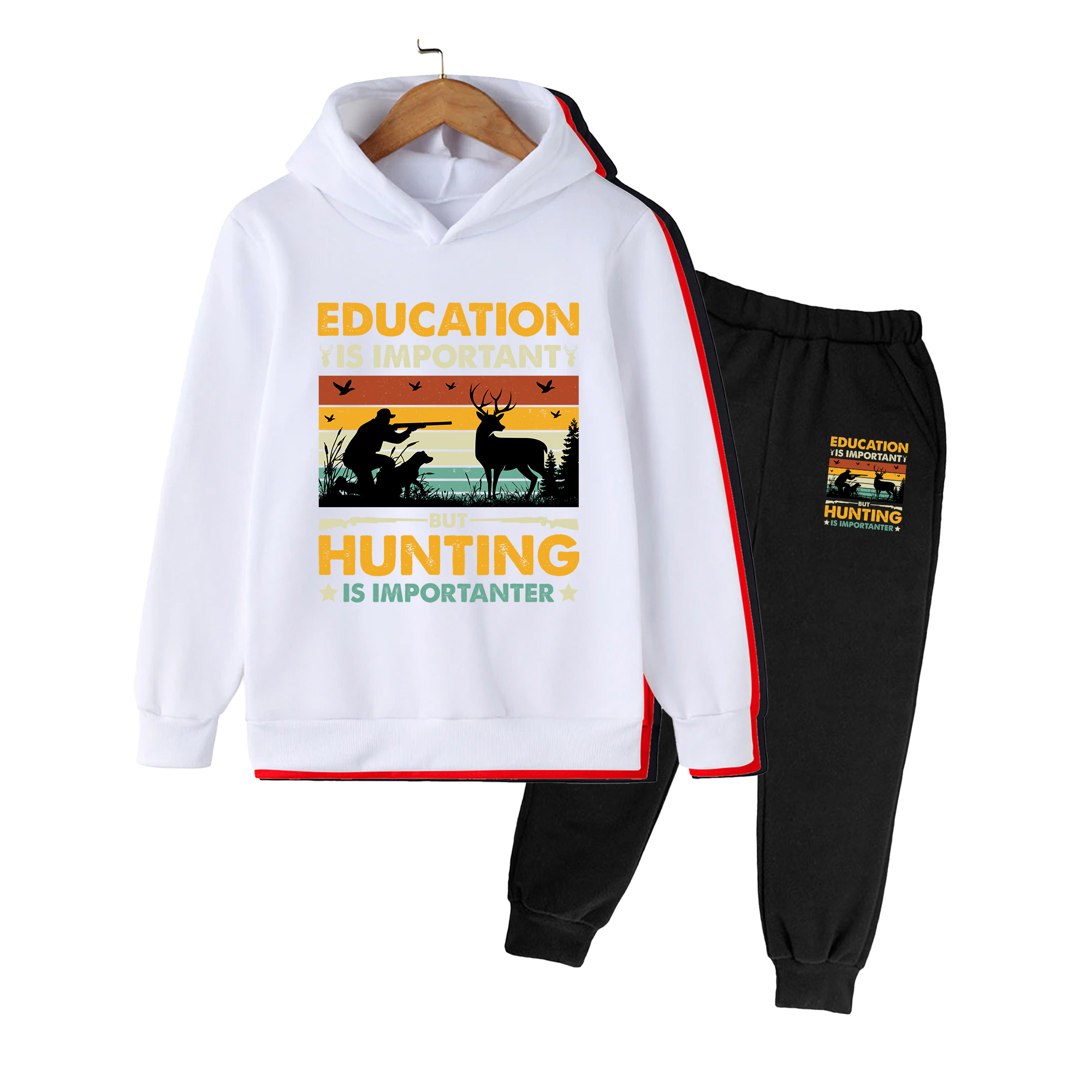 키즈 후디 & 스웨트팬츠 세트, 빈티지 헌팅 프린트 캐 - Outdoor Hunting Hoodie 리뷰 및 가격